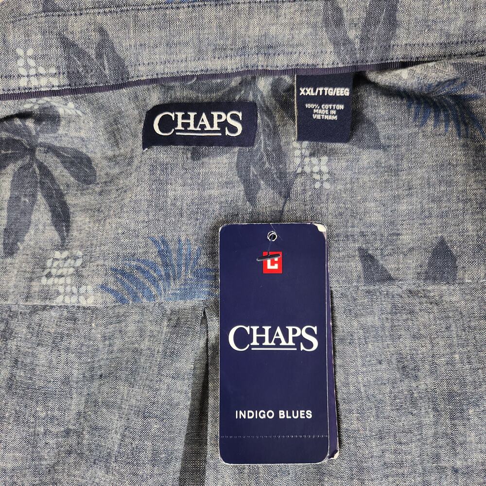 Chaps Shirt Mens XXL 2XL Blue Button Up Down Denim Tropical Floral Collared NWT - Picture 12 of 14